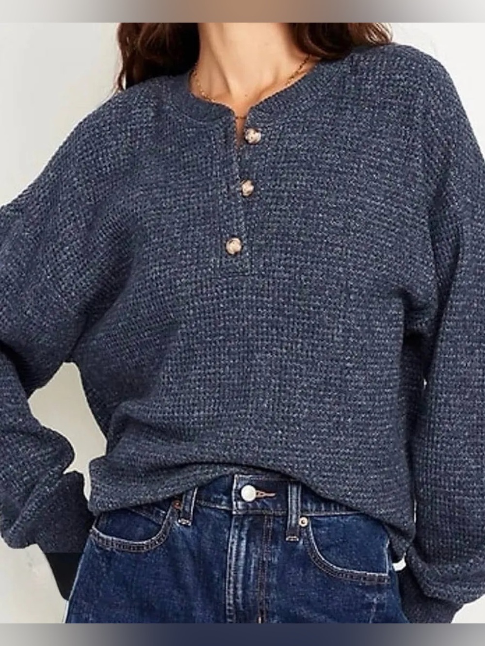 Old Navy Blue Waffle Henley Pullover